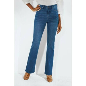 Soft Surroundings Women 10 Medium Wash Stretch Boot Cut Fray Raw Hem Jeans